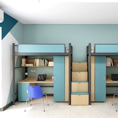 ODM Service Student Bunk Bed With Stairs And Desk For School Dormitory Support customization