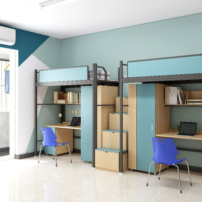 ODM Service Student Bunk Bed With Stairs And Desk For School Dormitory Support customization