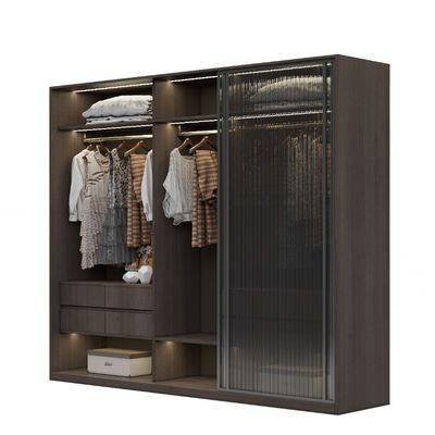 Support customization Stylish and practical large space apartment furniture with glass doors wooden wardrobe