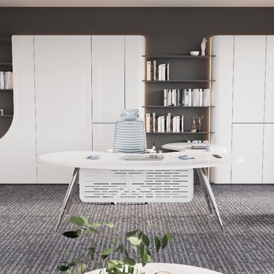 White Snow Mountain Table And Metal Feet , Staff Executive Modern Office Workstation Desk Support customization