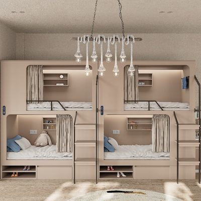 Support customization Modern Apartment Wooden Bunk Beds with Shoe Troughs Assembly Required Grey/Silver