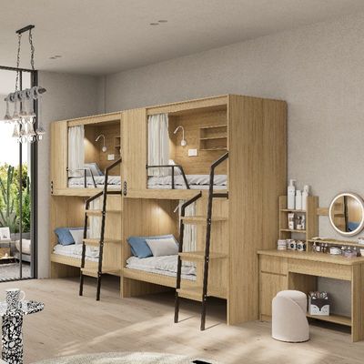 Hostel-Ready Fully Enclosed Modern Apartment Wooden Bunk Beds and Steel Foot Stairs Support customization