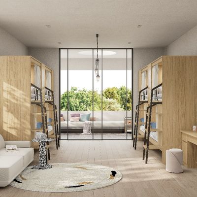 Hostel-Ready Fully Enclosed Modern Apartment Wooden Bunk Beds and Steel Foot Stairs Support customization