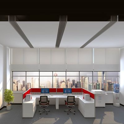 L-Shaped Staff Working Position With White And Red Color Matching Screen For Strong Privacy