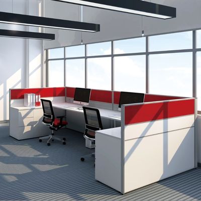 L-Shaped Staff Working Position With White And Red Color Matching Screen For Strong Privacy