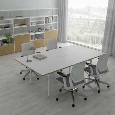 Customizable Snow White Conference Table with High Durability and White Steel Feet