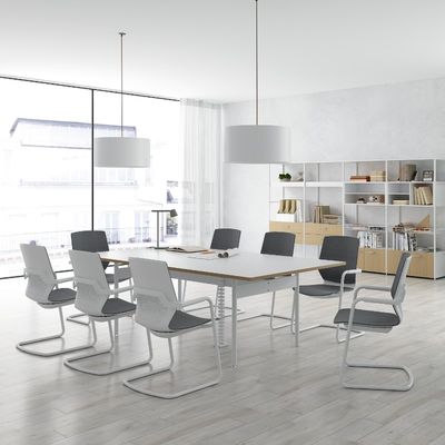 Customizable Snow White Conference Table with High Durability and White Steel Feet