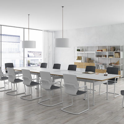 Customizable Snow White Conference Table with High Durability and White Steel Feet