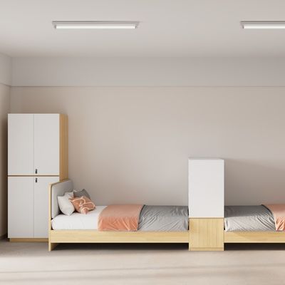 Support customization Practical And Secluded Apartment Bed With Comfortable Leather Backrest And Shelf Dividers