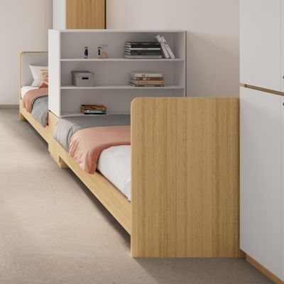 Support customization Practical And Secluded Apartment Bed With Comfortable Leather Backrest And Shelf Dividers