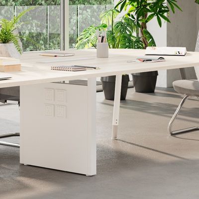 Wooden Top Modern Office Conference Table with White Color and Powder Coating Steel Desk Surface Support customization