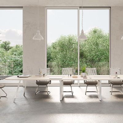 Wooden Top Modern Office Conference Table with White Color and Powder Coating Steel Desk Surface Support customization