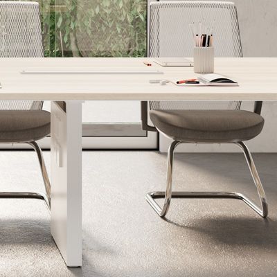 Wooden Top Modern Office Conference Table with White Color and Powder Coating Steel Desk Surface Support customization