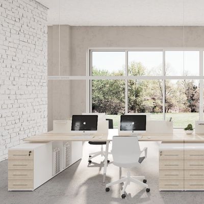 Eight-Person Staff Table with Separating Screen and Filing Cabinets in MFC Wood Style Side Table Option Support customization