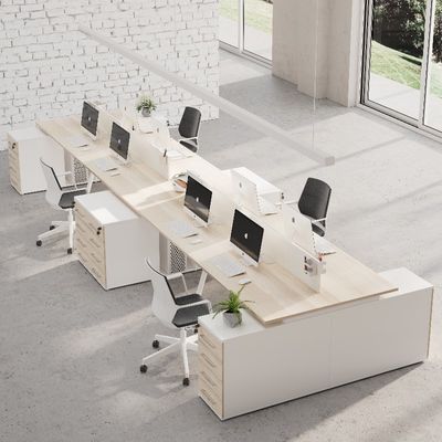 Eight-Person Staff Table with Separating Screen and Filing Cabinets in MFC Wood Style Side Table Option Support customization