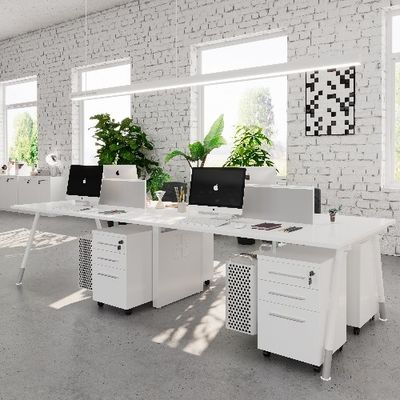 White Four-Person Staff Desk With Screen Divider Storage Cabinet And Mainframe RackSupport customization