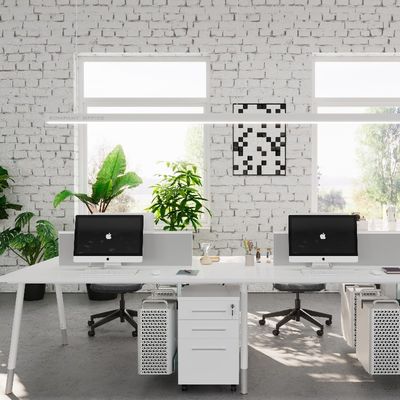 White Four-Person Staff Desk With Screen Divider Storage Cabinet And Mainframe RackSupport customization