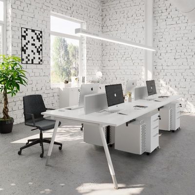 White Four-Person Staff Desk With Screen Divider Storage Cabinet And Mainframe RackSupport customization