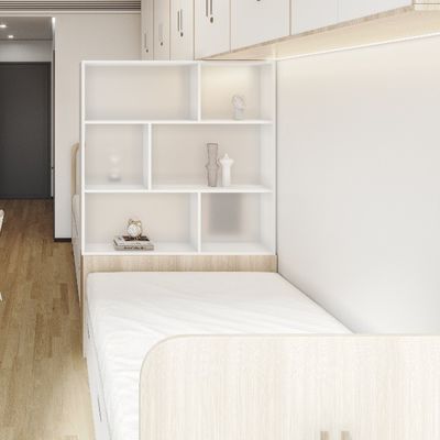Nordic Style Apartment Hotel Bed Dormitory Furniture With Wardrobe For Luggage Support customization