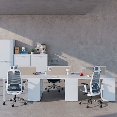 Modern Four-Person Office Desk With Locked File Cabinet Support customization