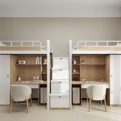 Customizable Bunk Bed With Ladder Wardrobe And Study Desk For Dormitory