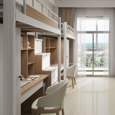 Customizable Bunk Bed With Ladder Wardrobe And Study Desk For Dormitory
