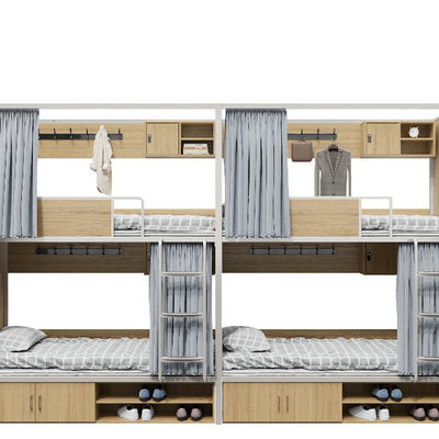 Student Dormitory Double-Decker Iron Frame Bunk Bed with Curtain Rack and 250 lbs Weight Capacity