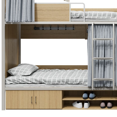 Student Dormitory Double-Decker Iron Frame Bunk Bed with Curtain Rack and 250 lbs Weight Capacity