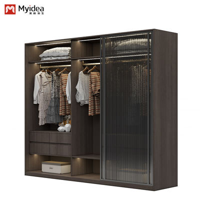 Support customization Stylish and practical large space apartment furniture with glass doors wooden wardrobe