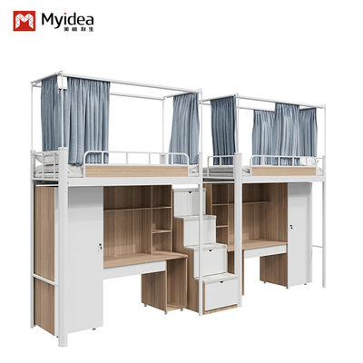 Support customization Apartment Bed With Non-Slip Silent Storage Ladder And Storage Cabinets And Bed Curtains