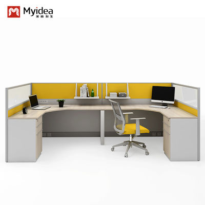 L-Shaped Staff Working Position With White And Red Color Matching Screen For Strong Privacy