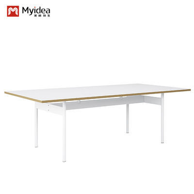 Customizable Snow White Conference Table with High Durability and White Steel Feet