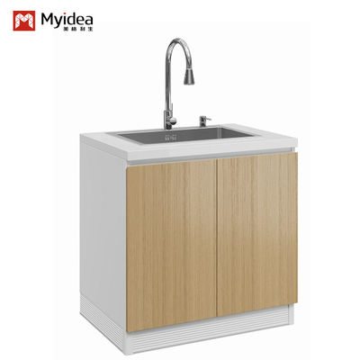 Customizable Double-Door Storage Cabinet For Kitchen And Dining Room Modern Wood Panel With Sink And Faucet