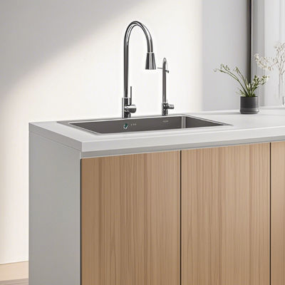 Customizable Double-Door Storage Cabinet For Kitchen And Dining Room Modern Wood Panel With Sink And Faucet