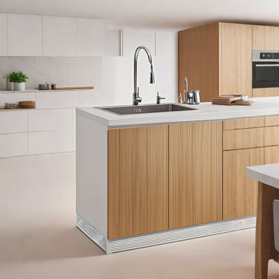 Customizable Double-Door Storage Cabinet For Kitchen And Dining Room Modern Wood Panel With Sink And Faucet