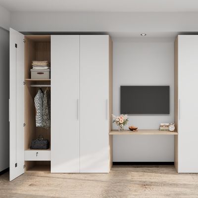 Contemporary customization Bedroom Furniture Modern Simple Design Metal Wardrobe With Hanging Rod Ample Storage Spaces Middle Desk Living Room