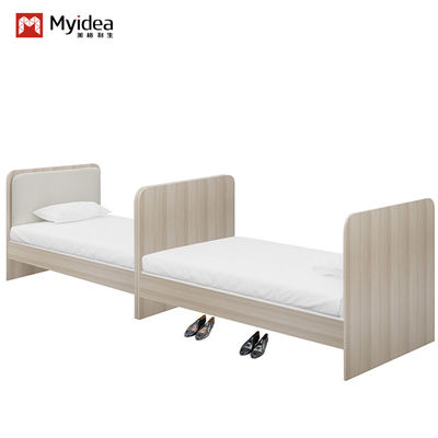 Nordic Style Twin Bed In Light Color Support customization For Bedroom School Apartment Or Dormitory Made Of Wood Hotel Furniture