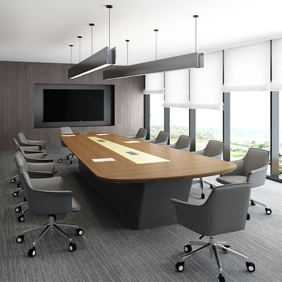 Support customization Luxury Modern Style Irregular Wooden Meeting Table with Dark Color for Home Office School Hotel Meeting Room Steel Material