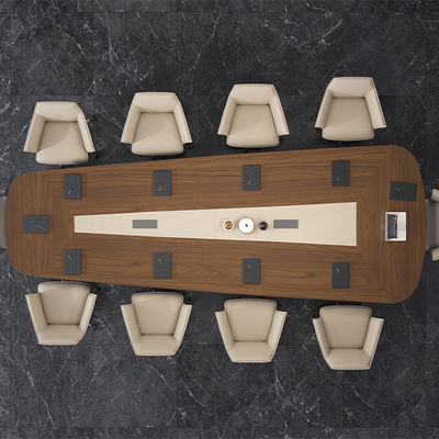 Support customization Luxury Modern Style Irregular Wooden Meeting Table with Dark Color for Home Office School Hotel Meeting Room Steel Material