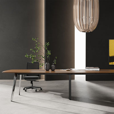 Support customization Modern Design Dark Wood Grain Conference Table With Cold-Rolled Steel Legs Office Furniture for Meeting & Negotiation Rooms