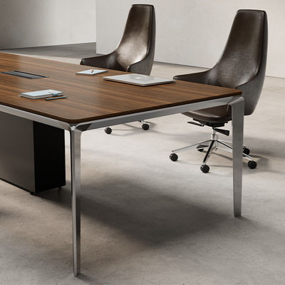 Support customization Modern Design Dark Wood Grain Conference Table With Cold-Rolled Steel Legs Office Furniture for Meeting & Negotiation Rooms