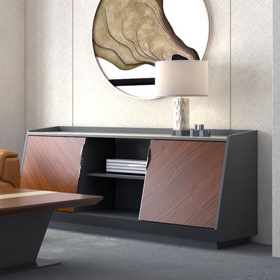 Support customization Dark Irregular Panel Tea Water Station With Storage Cabinet and Sliding Door for Reception Desk for Office Building