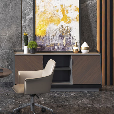 Support customization Dark Irregular Panel Tea Water Station With Storage Cabinet and Sliding Door for Reception Desk for Office Building