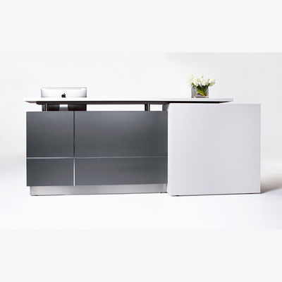 Modern Minimalist Wood Reception Desk With Dark Front Panels Office Hotel Company Entrance Hosting Clients Hospital Applications Support customization
