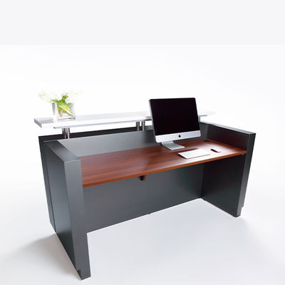 Modern Minimalist Wood Reception Desk With Dark Front Panels Office Hotel Company Entrance Hosting Clients Hospital Applications Support customization