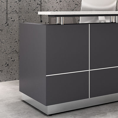 Modern Minimalist Wood Reception Desk With Dark Front Panels Office Hotel Company Entrance Hosting Clients Hospital Applications Support customization