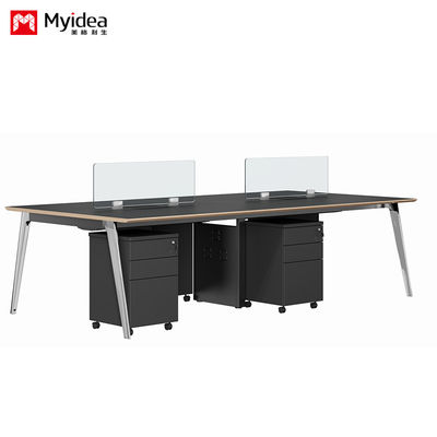 Modern Four-Person Office Desk customization Moduler Wooden Table Top With Plated Aluminum Alloy Legs for Office Contemporary Design