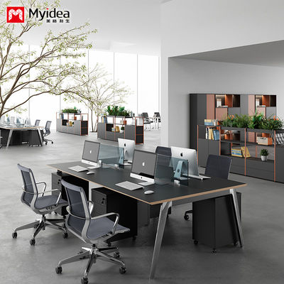 Modern Four-Person Office Desk customization Moduler Wooden Table Top With Plated Aluminum Alloy Legs for Office Contemporary Design
