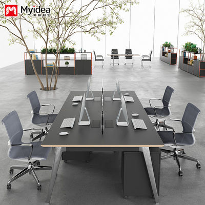 Modern Four-Person Office Desk customization Moduler Wooden Table Top With Plated Aluminum Alloy Legs for Office Contemporary Design