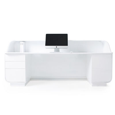 Support customization Modern Minimalist White Front Panel Reception Desk With Blue Frame for Office Hotel Company Hospital Entrance to Greet Customers